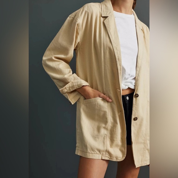 Pilcro Linen Oversized Tan Blazer‎ Size M Beige - Picture 2 of 11